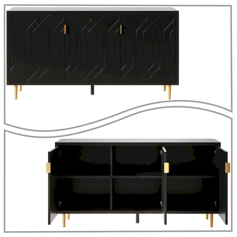 Elegante credenza in legno di metà secolo con tre ripiani interni