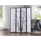 Roundhill Furniture Bamboo Print 4-Panel Framed Room Divider, Black
