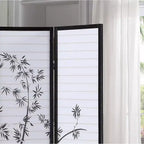Divisorio a 4 pannelli Roundhill Furniture in bambù stampato, con cornice, colore: Nero