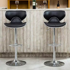 Roundhill Furniture Masaccio Sgabello da bar imbottito in similpelle regolabile con sollevamento pneumatico e base cromata, nero, set da 2