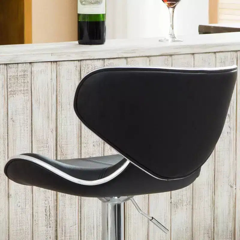Roundhill Furniture Masaccio Sgabello da bar imbottito in similpelle regolabile con sollevamento pneumatico e base cromata, nero, set da 2