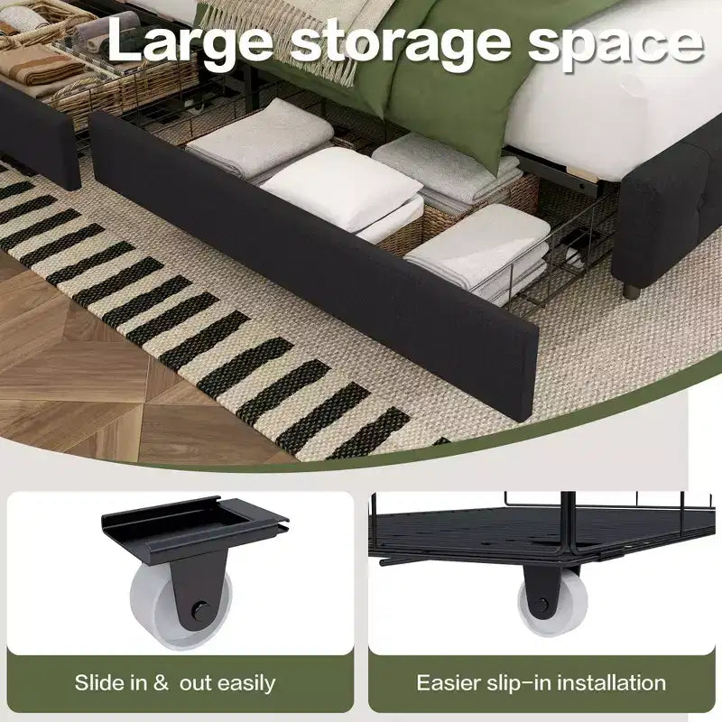 HYLEORY Struttura Letto Queen con Contenitore con 4 Cassetti e Testiera, Letto a Piattaforma Imbottito