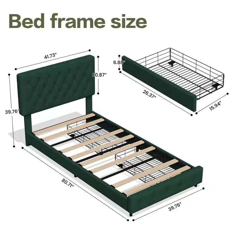 HYLEORY Struttura Letto Queen con Contenitore con 4 Cassetti e Testiera, Letto a Piattaforma Imbottito