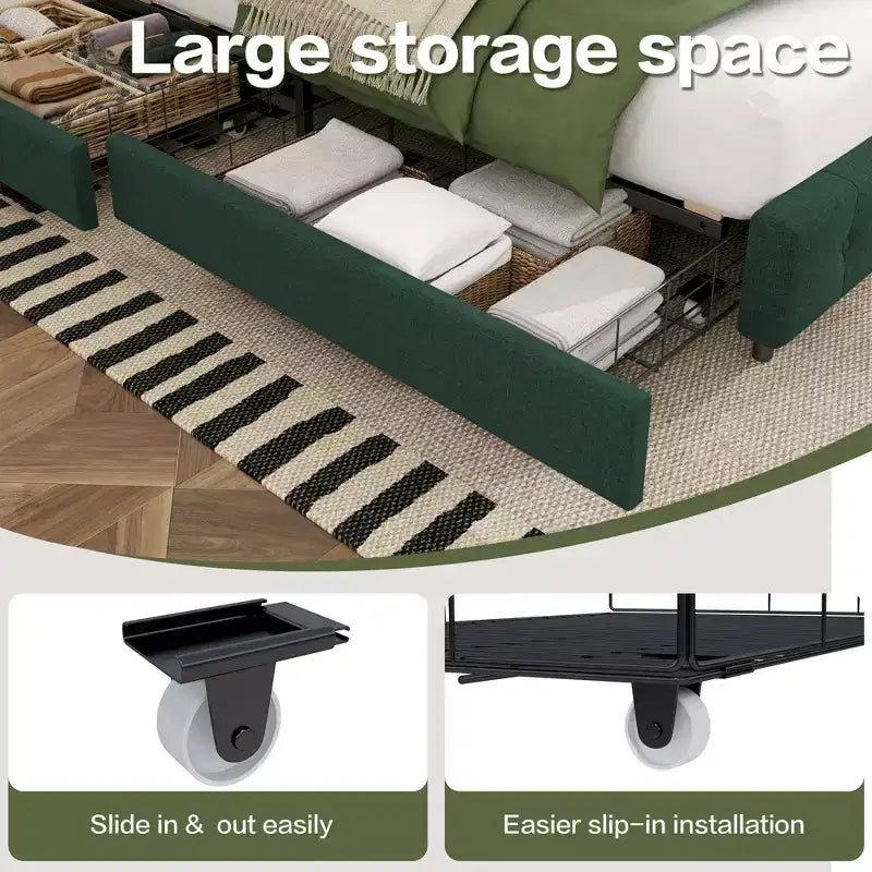 HYLEORY Struttura Letto Queen con Contenitore con 4 Cassetti e Testiera, Letto a Piattaforma Imbottito