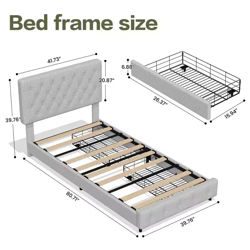 HYLEORY Struttura Letto Queen con Contenitore con 4 Cassetti e Testiera, Letto a Piattaforma Imbottito