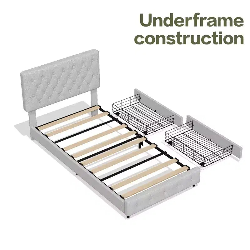 HYLEORY Struttura Letto Queen con Contenitore con 4 Cassetti e Testiera, Letto a Piattaforma Imbottito