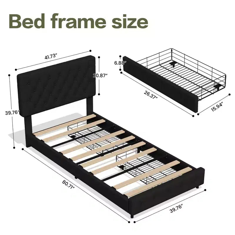 HYLEORY Struttura Letto Queen con Contenitore con 4 Cassetti e Testiera, Letto a Piattaforma Imbottito