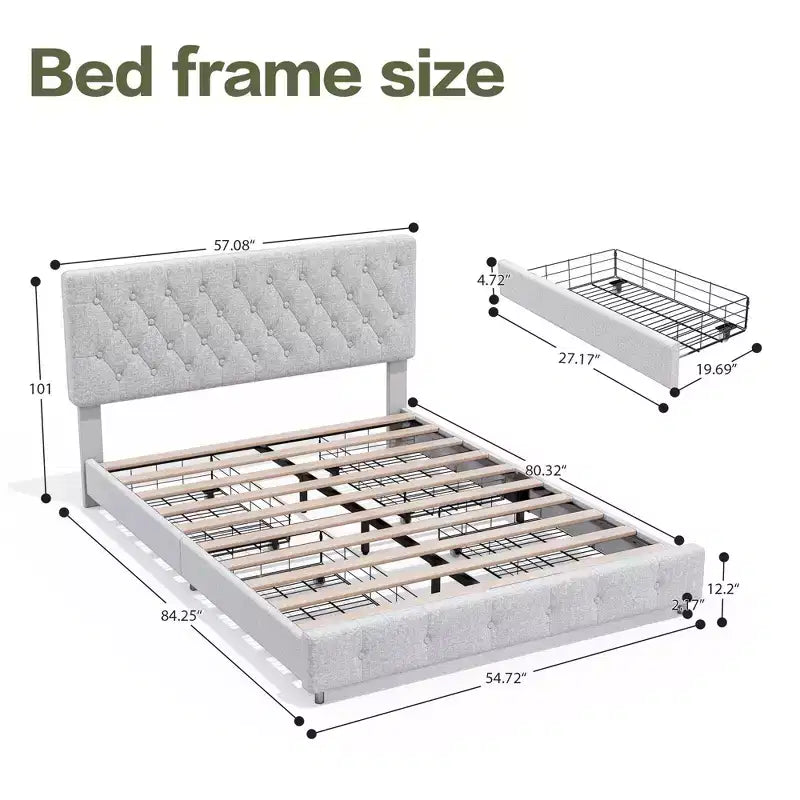 HYLEORY Struttura Letto Queen con Contenitore con 4 Cassetti e Testiera, Letto a Piattaforma Imbottito