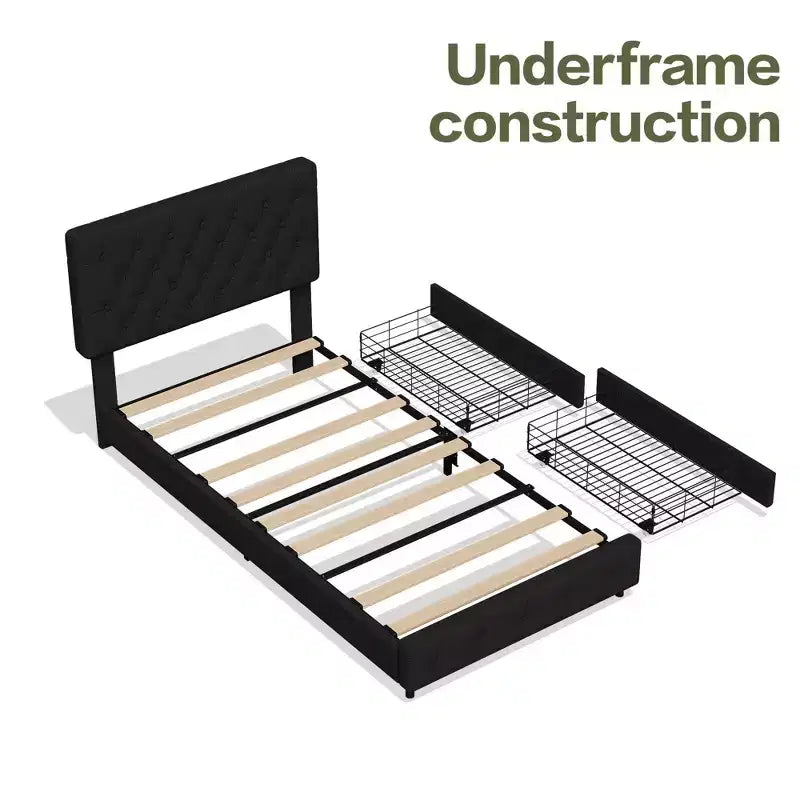 HYLEORY Struttura Letto Queen con Contenitore con 4 Cassetti e Testiera, Letto a Piattaforma Imbottito