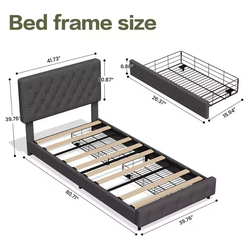 HYLEORY Struttura Letto Queen con Contenitore con 4 Cassetti e Testiera, Letto a Piattaforma Imbottito