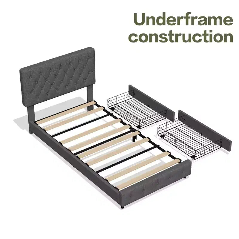 HYLEORY Struttura Letto Queen con Contenitore con 4 Cassetti e Testiera, Letto a Piattaforma Imbottito