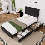 HYLEORY Struttura Letto Queen con Contenitore con 4 Cassetti e Testiera, Letto a Piattaforma Imbottito