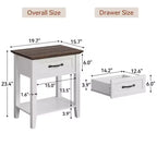 Whizmax Comodino, Tavolino da divano con cassetto, Tavolino per spazi, 2 ripiani con cassettiera, Comodino per soggiorno, camera da letto, Bianco