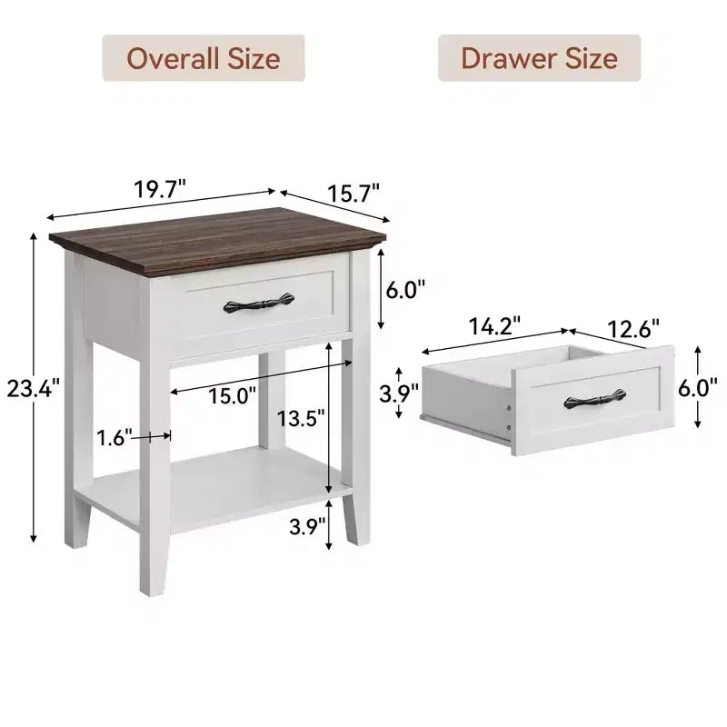 Whizmax Comodino, Tavolino da divano con cassetto, Tavolino per spazi, 2 ripiani con cassettiera, Comodino per soggiorno, camera da letto, Bianco