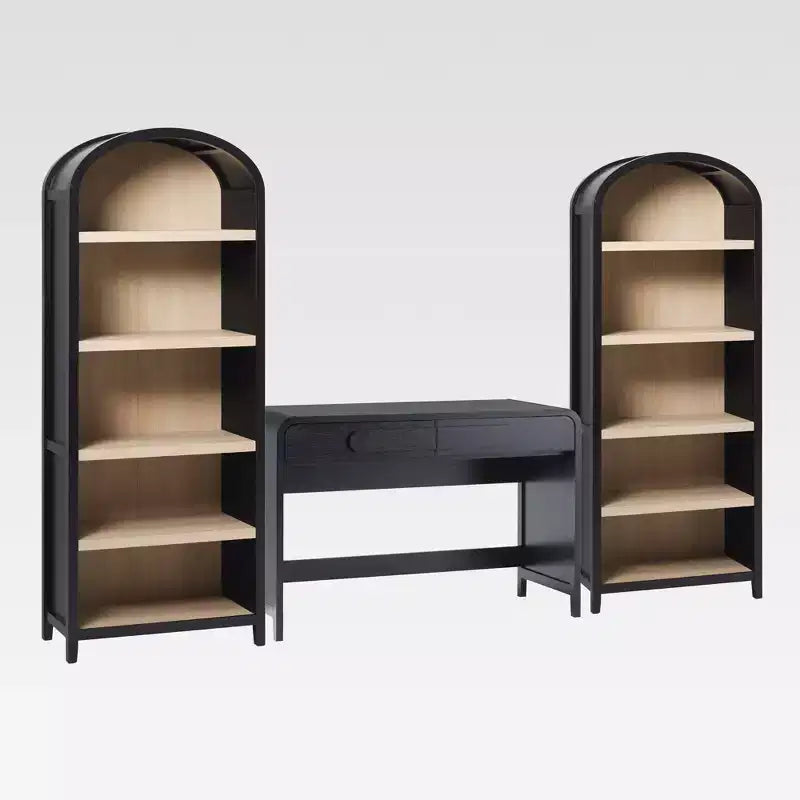 Saracina Home 3pc Modern Writing Desk with 2 Open Arched Bookshelves