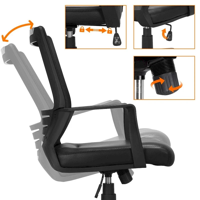 Sedia da ufficio ergonomica regolabile in rete con supporto lombare e girevole a 360°