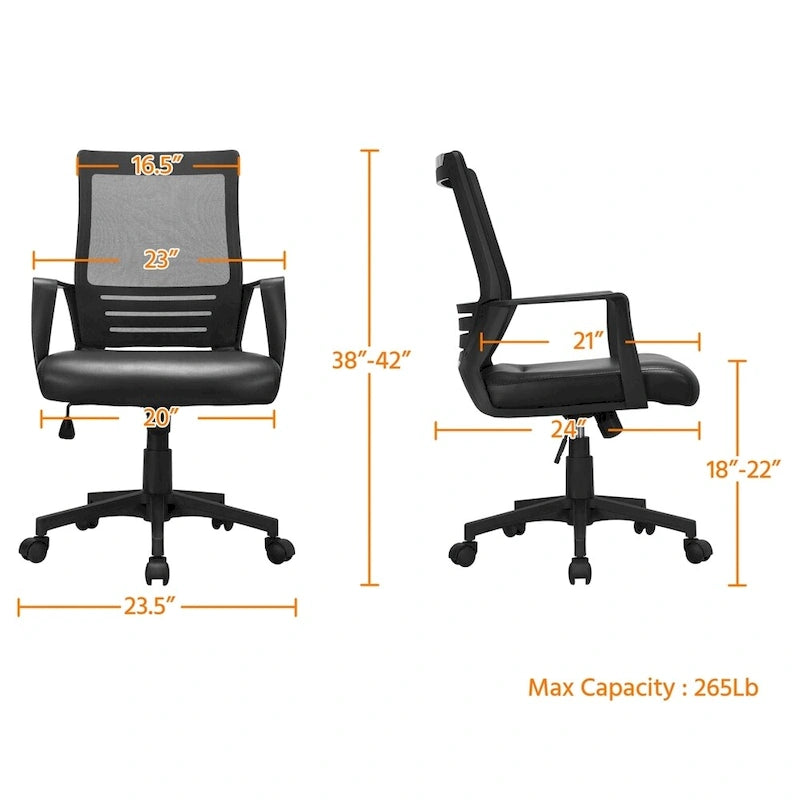 Sedia da ufficio ergonomica regolabile in rete con supporto lombare e girevole a 360°