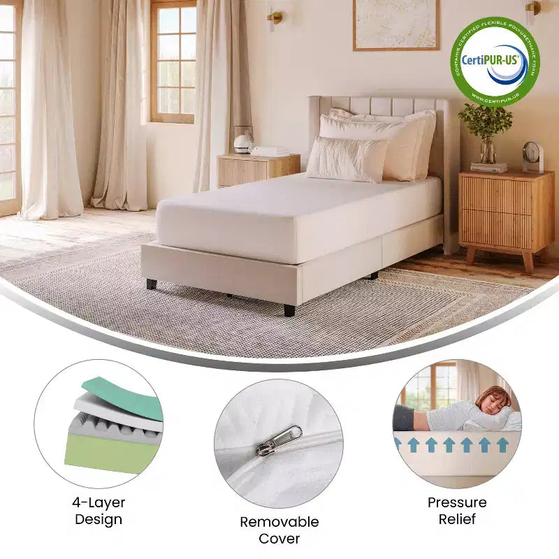 Merrick Lane Materasso in memory foam in scatola a 4 strati, schiuma infusa al tè verde, schiuma a circolazione d'aria, gel rinfrescante, schiuma certificata CertiPUR-US