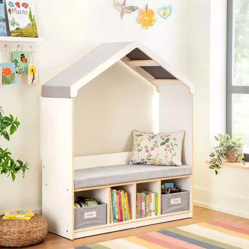 Angolo Lettura per Bambini EdQ di Guidecraft - Bianco: Panca Contenitore/Libreria per Bambini con Scomparti e Cesti