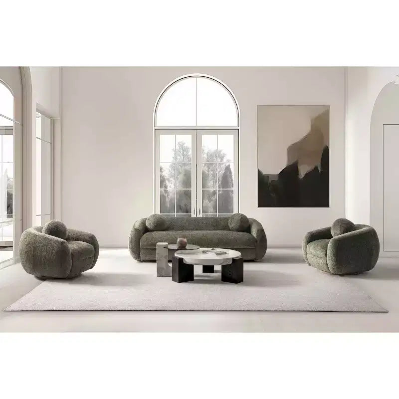 Divano 3 pezzi Manhattan Comfort Tribeca imbottito in ciniglia da 85,8" e 2 poltrone accentate