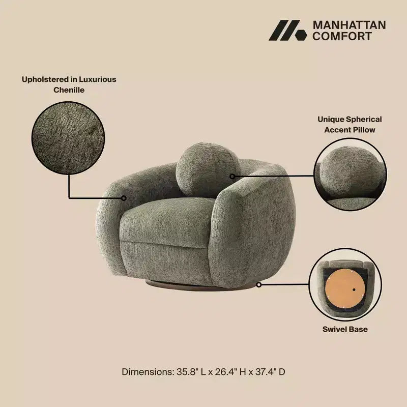 Divano 3 pezzi Manhattan Comfort Tribeca imbottito in ciniglia da 85,8" e 2 poltrone accentate