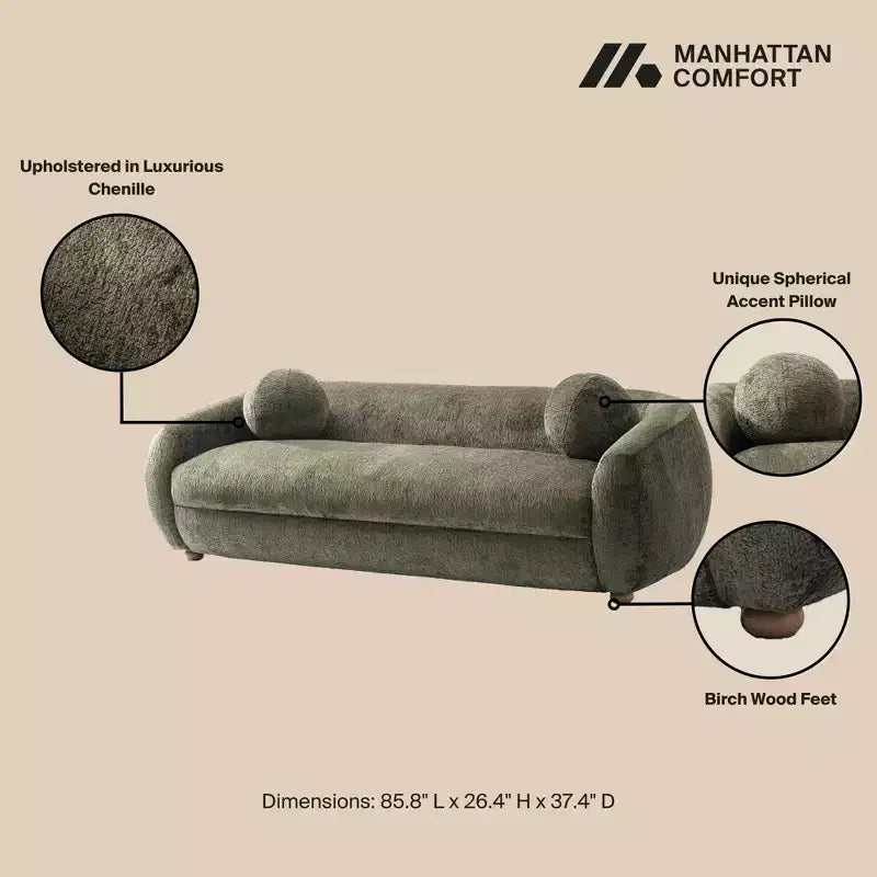 Divano 3 pezzi Manhattan Comfort Tribeca imbottito in ciniglia da 85,8" e 2 poltrone accentate
