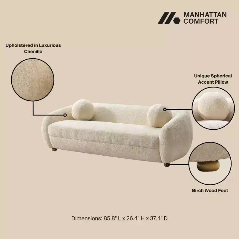 Divano 3 pezzi Manhattan Comfort Tribeca imbottito in ciniglia da 85,8" e 2 poltrone accentate