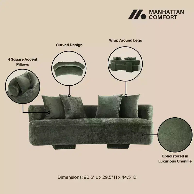 Set divano e poltrona d'accento Manhattan Comfort Verandah in ciniglia imbottiti, 3 pz.