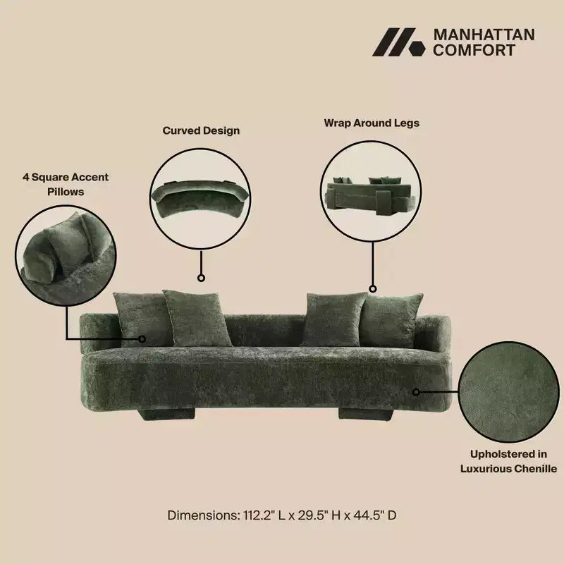 Set divano e poltrona d'accento Manhattan Comfort Verandah in ciniglia imbottiti, 3 pz.