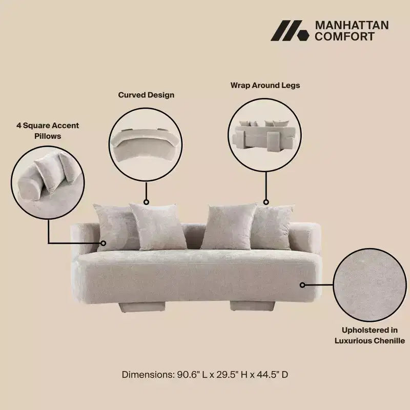Set divano e poltrona d'accento Manhattan Comfort Verandah in ciniglia imbottiti, 3 pz.