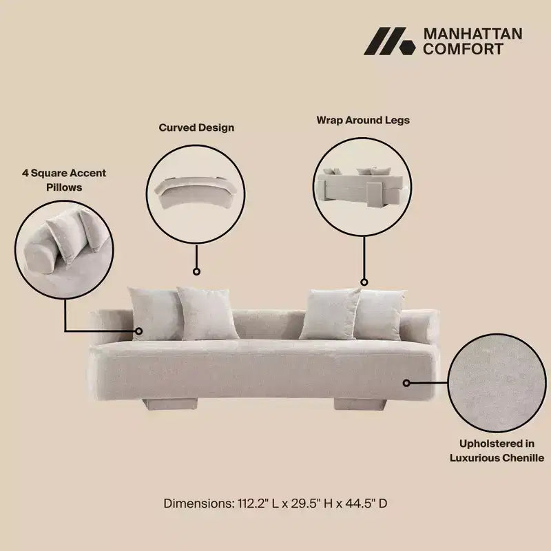 Set divano e poltrona d'accento Manhattan Comfort Verandah in ciniglia imbottiti, 3 pz.