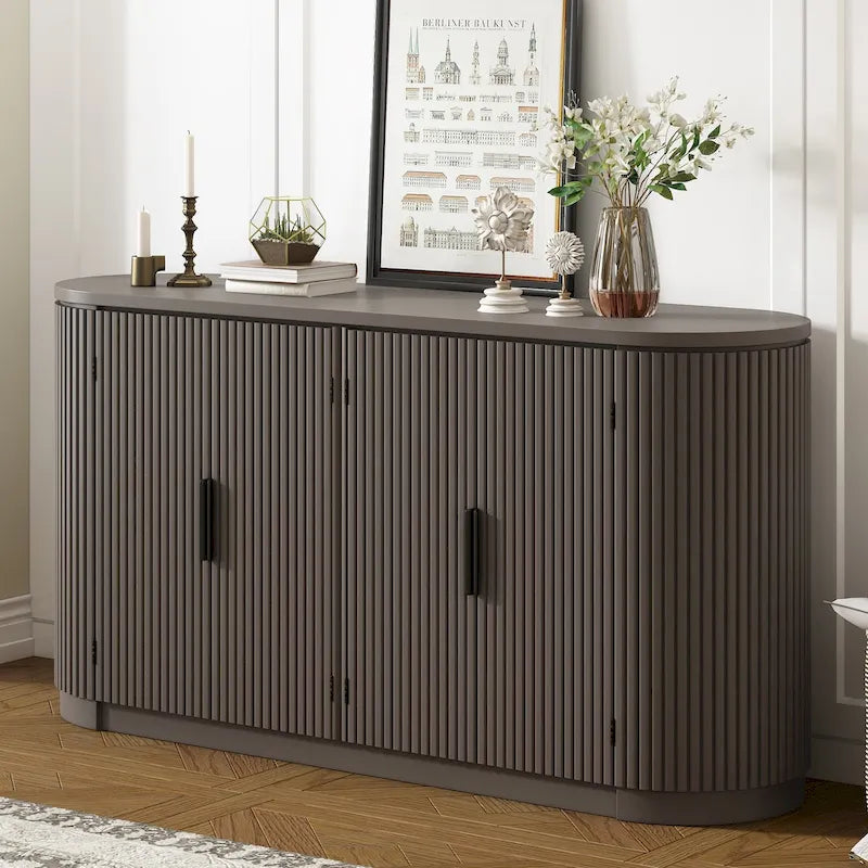 Credenza da ufficio verticale a righe con maniglie in metallo, regolabile, adatta per studio, ingresso e soggiorno