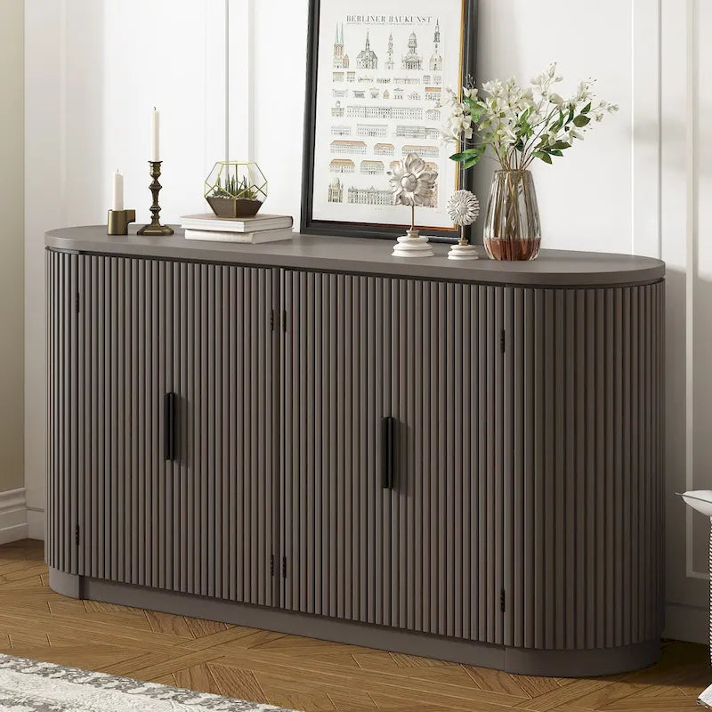 Credenza da ufficio verticale a righe con maniglie in metallo, regolabile, adatta per studio, ingresso e soggiorno