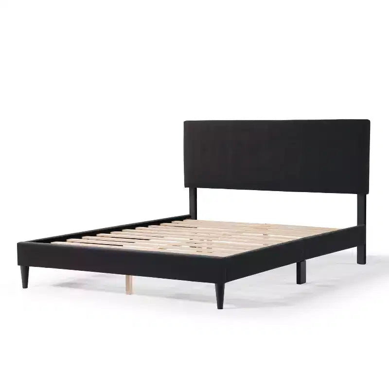 Letto a piattaforma Queen miBasics Beckman imbottito in velluto a coste con fodera rimovibile