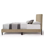 Letto a piattaforma Queen miBasics Beckman imbottito in velluto a coste con fodera rimovibile