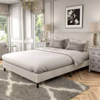 Letto a piattaforma Queen miBasics Beckman imbottito in velluto a coste con fodera rimovibile