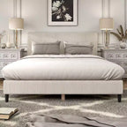 Letto a piattaforma Queen miBasics Beckman imbottito in velluto a coste con fodera rimovibile