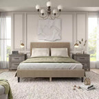 Letto a piattaforma Queen miBasics Beckman imbottito in velluto a coste con fodera rimovibile