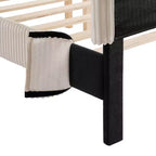 Letto a piattaforma Queen miBasics Beckman imbottito in velluto a coste con fodera rimovibile