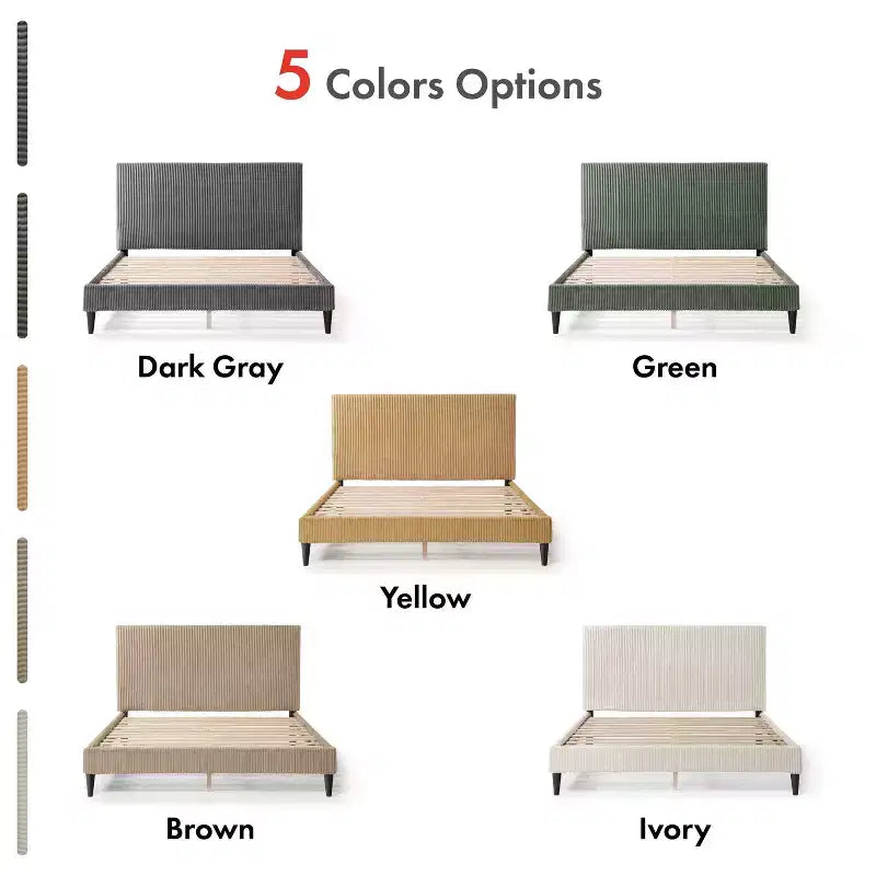 Letto a piattaforma Queen miBasics Beckman imbottito in velluto a coste con fodera rimovibile