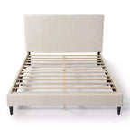 Letto a piattaforma Queen miBasics Beckman imbottito in velluto a coste con fodera rimovibile