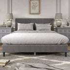 Letto a piattaforma Queen miBasics Beckman imbottito in velluto a coste con fodera rimovibile