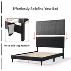 Letto a piattaforma Queen miBasics Beckman imbottito in velluto a coste con fodera rimovibile