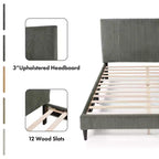 Letto a piattaforma Queen miBasics Beckman imbottito in velluto a coste con fodera rimovibile