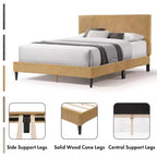Letto a piattaforma Queen miBasics Beckman imbottito in velluto a coste con fodera rimovibile