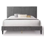 Letto a piattaforma Queen miBasics Beckman imbottito in velluto a coste con fodera rimovibile