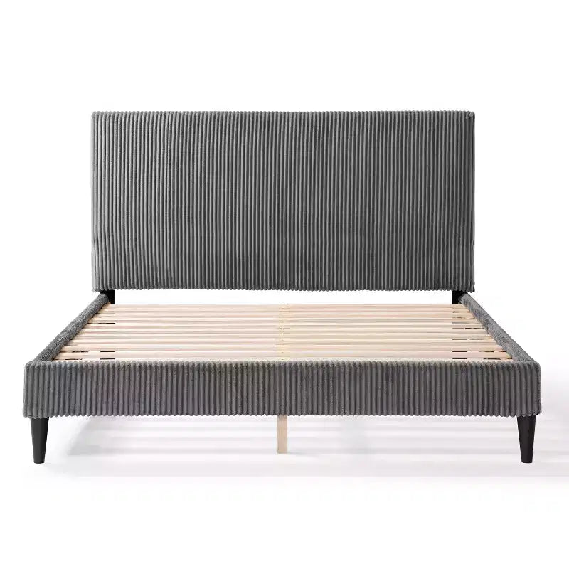 Letto a piattaforma Queen miBasics Beckman imbottito in velluto a coste con fodera rimovibile