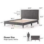 Letto a piattaforma Queen miBasics Beckman imbottito in velluto a coste con fodera rimovibile