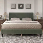 Letto a piattaforma Queen miBasics Beckman imbottito in velluto a coste con fodera rimovibile