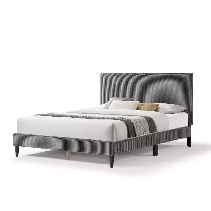 Letto a piattaforma Queen miBasics Beckman imbottito in velluto a coste con fodera rimovibile